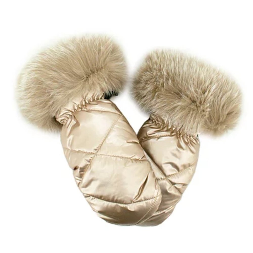 Metallic Nylon Mittens with Fox Fur